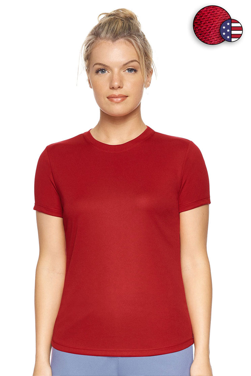 Expert Brand Wholesale Women's Oxymesh Crewneck Performance Tee Made in USA AJ201#true-red
