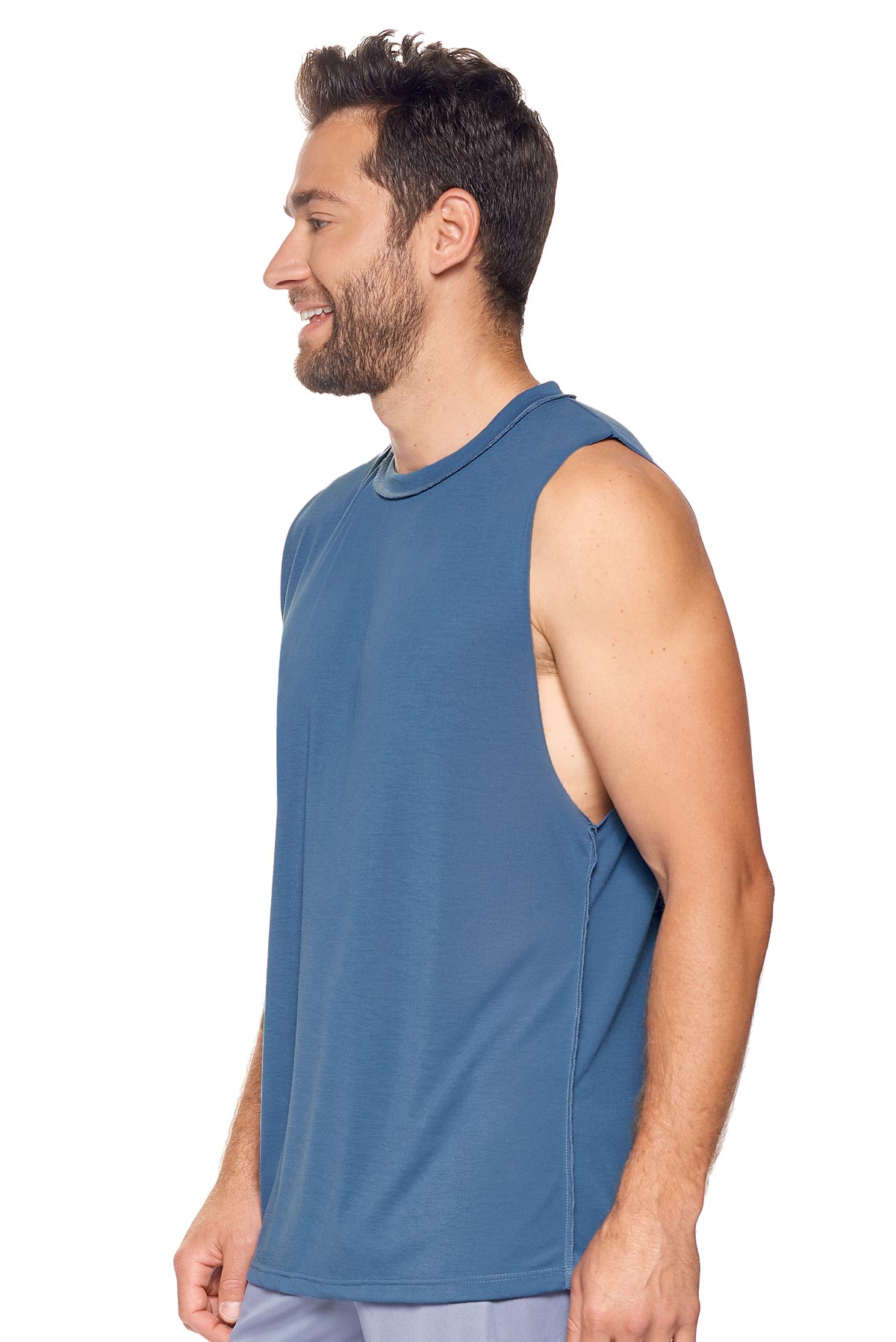 Expert Brand Wholesale BE820 Siro Raw Edge Muscle Tee in Stone Blue Made in USA tee 2 #stone-blue