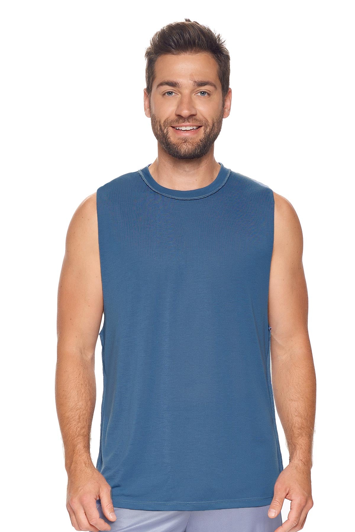 Expert Brand Wholesale BE820 Siro Raw Edge Muscle Tee in Stone Blue Made in USA tee #stone-blue
