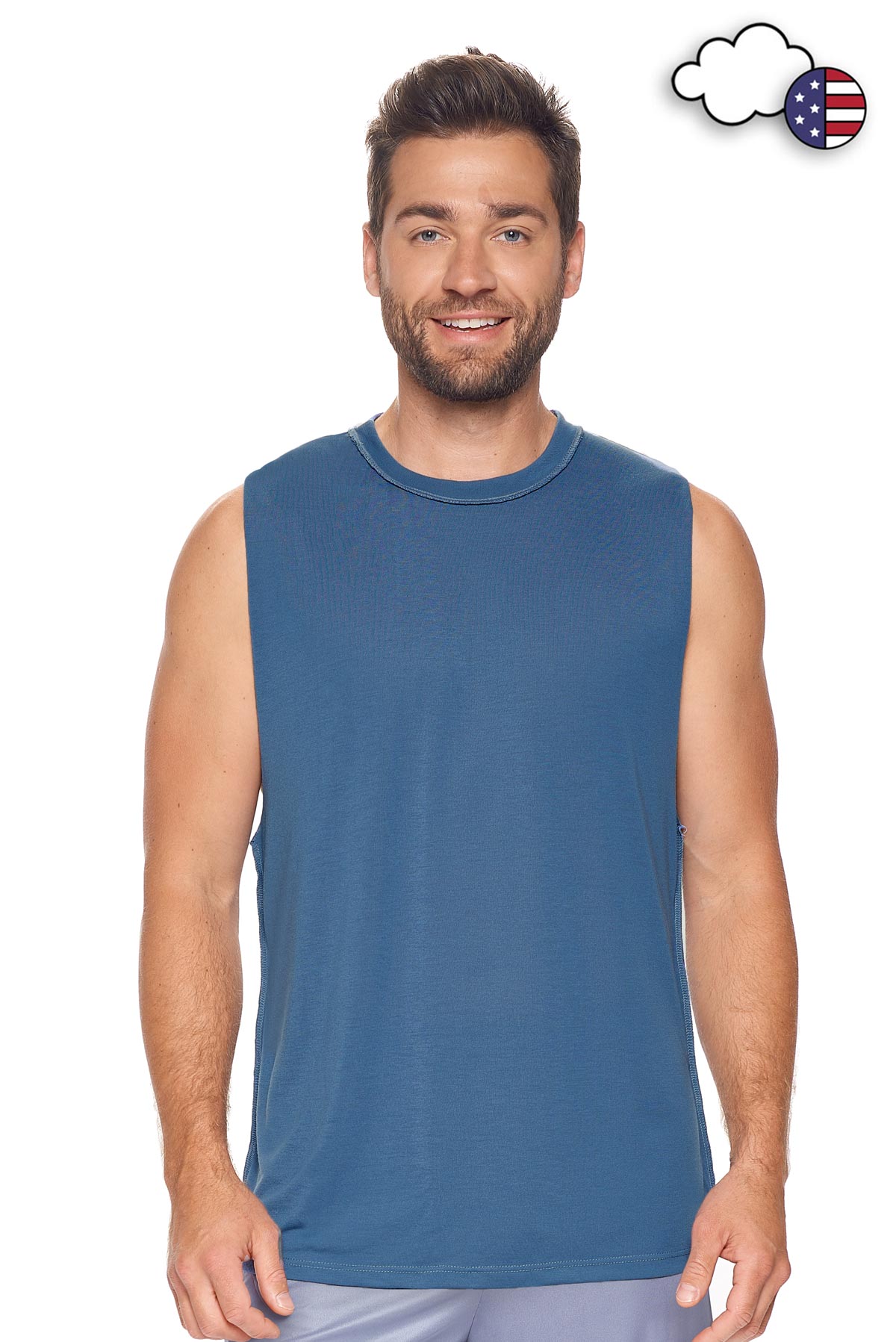 Expert Brand Wholesale BE820 Siro Raw Edge Muscle Tee in Stone Blue Made in USA tee #stone-blue