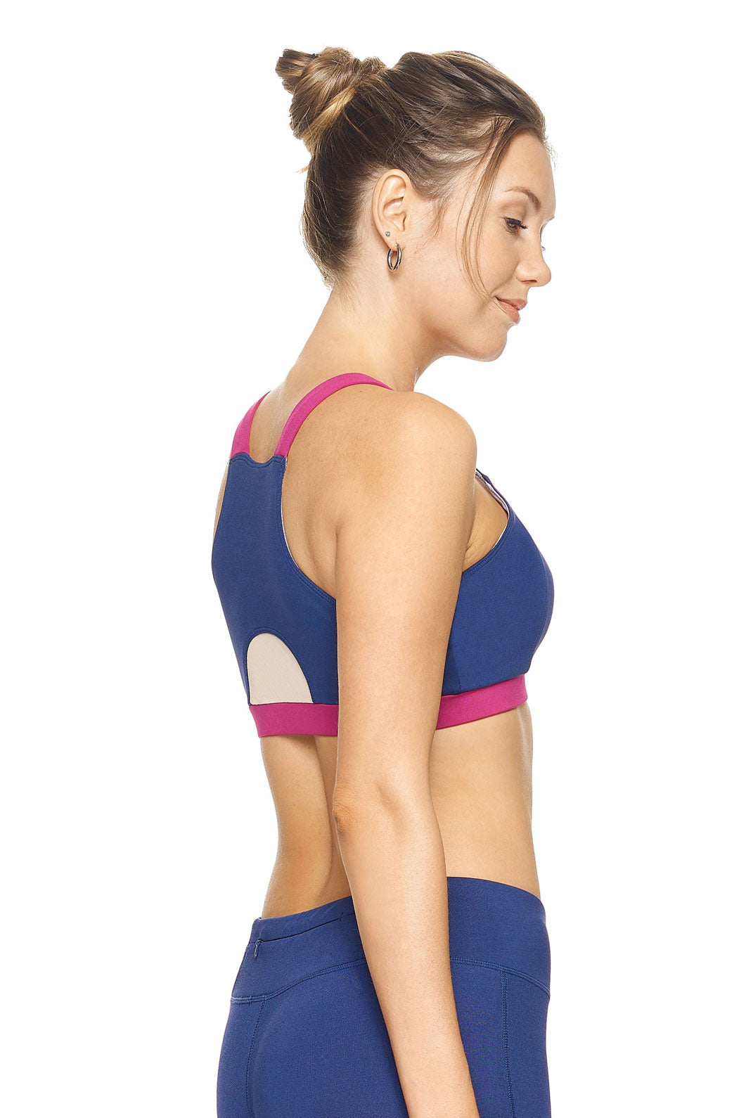 Expert Brand Wholesale Women's Airstretch Calypso Mesh Sports Bra in Navy Orchid Image 2#navy-orchid