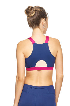 Expert Brand Wholesale Women's Airstretch Calypso Mesh Sports Bra in Navy Orchid Image 3#navy-orchid