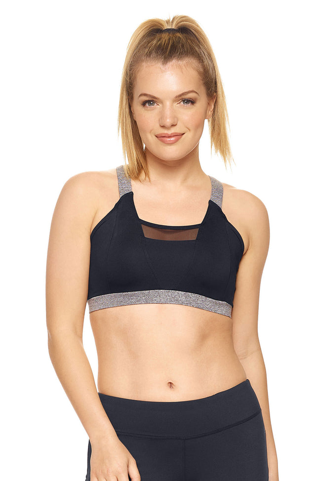 Expert Brand Wholesale Women's Airstretch Calypso Mesh Sports Bra in Black Charcoal#black-heather-charcoal