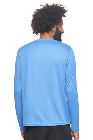 Expert Brand Wholesale Blank Made in USA Men's Long Sleeve Performance Fitness Running Tee Oxymesh™ Tec  in carolina blue image 3#carolina-blue