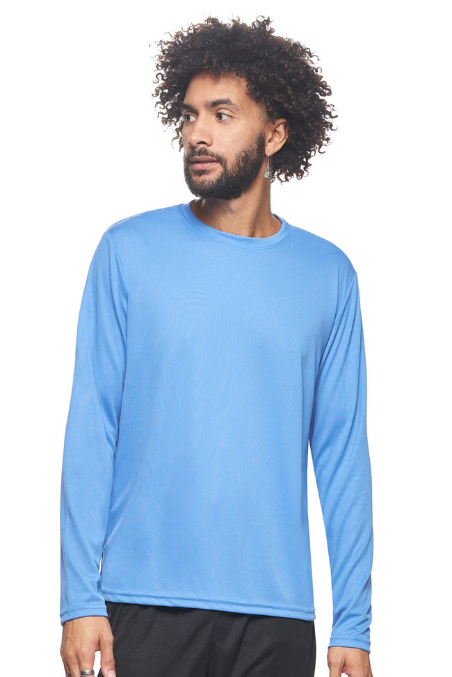 Expert Brand Wholesale Blank Made in USA Men's Long Sleeve Performance Fitness Running Tee Oxymesh™ Tec  in carolina blue#carolina-blue