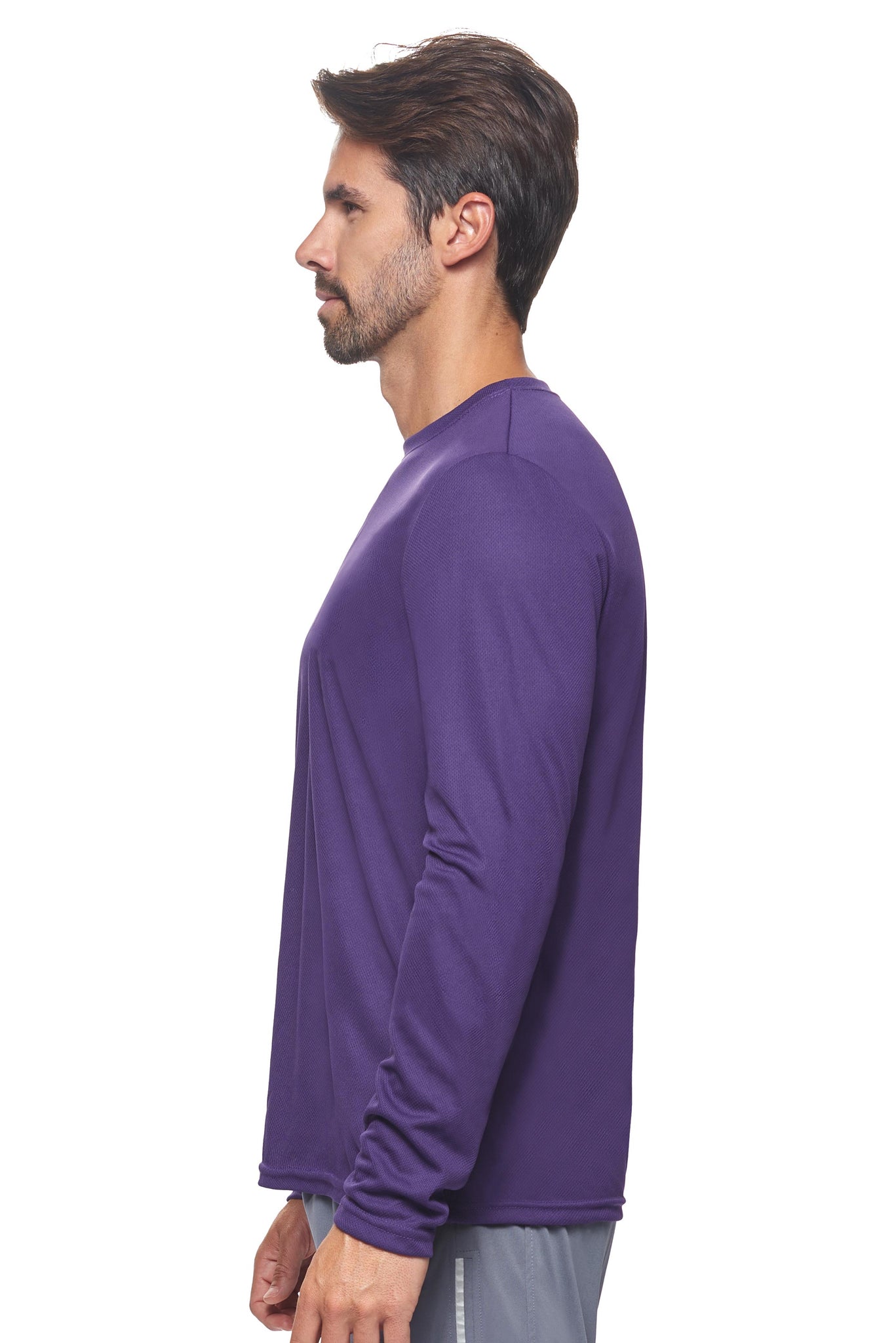 Expert Brand Wholesale Blank Made in USA Men's Long Sleeve Performance Fitness Running Tee Oxymesh™ Tec  in dark purple image 2#dark-purple
