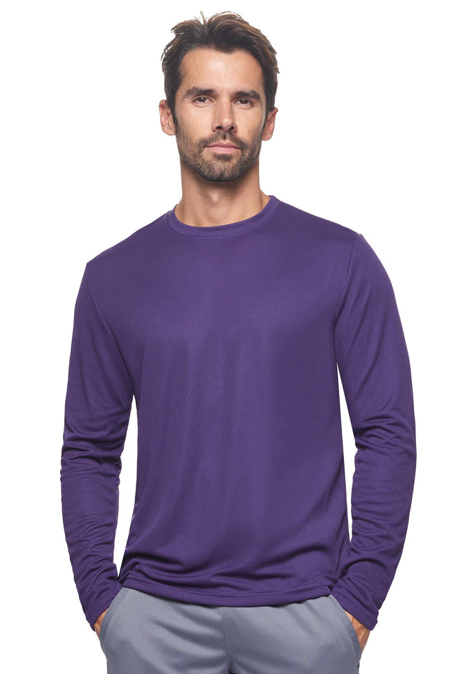 Expert Brand Wholesale Blank Made in USA Men's Long Sleeve Performance Fitness Running Tee Oxymesh™ Tec  in dark purple#dark-purple