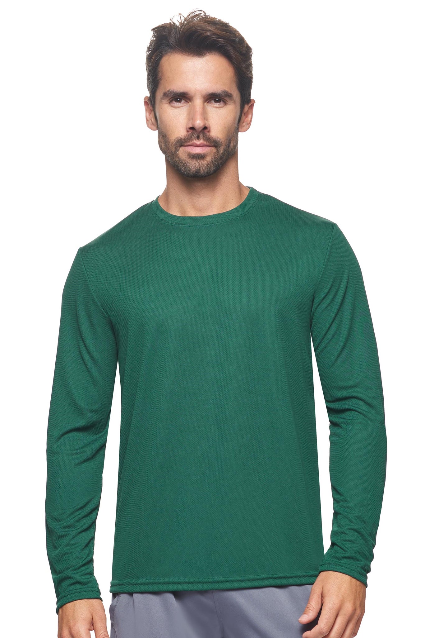 Expert Brand Wholesale Blank Made in USA Men's Long Sleeve Performance Fitness Running Tee Oxymesh™ Tec  in forest green#forest-green