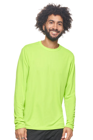 Expert Brand Wholesale Blank Made in USA Men's Long Sleeve Performance Fitness Running Tee Oxymesh™ Tec  in key lime#key-lime