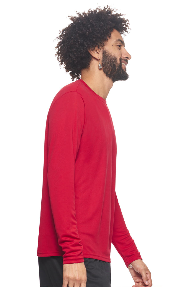 Expert Brand Wholesale Blank Made in USA Men's Long Sleeve Performance Fitness Running Tee Oxymesh™ Tec  in red#red