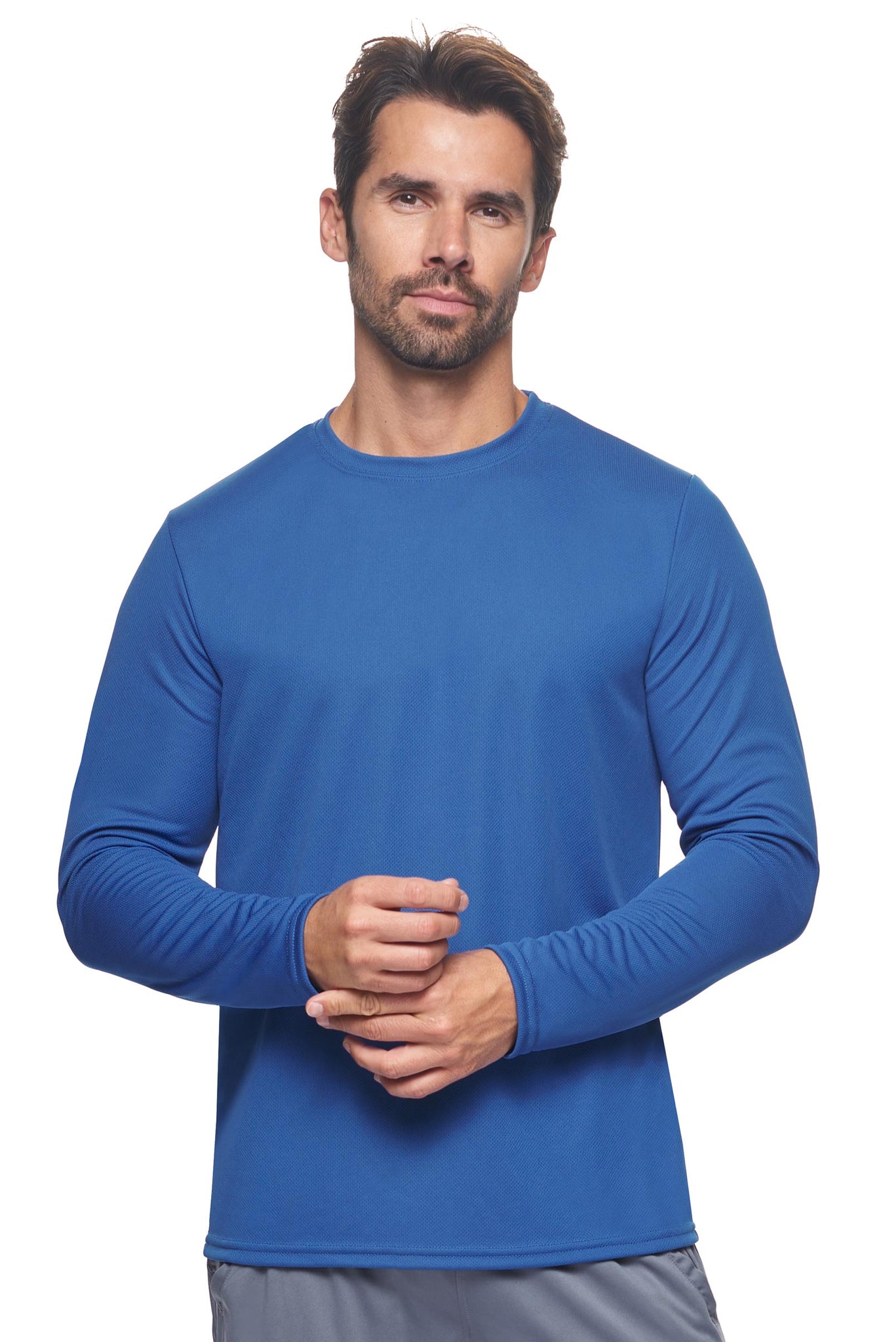 Expert Brand Wholesale Men's Oxymesh Performance Long Sleeve Tec Tee Made in USA AJ901D Royal Blue#royal-blue