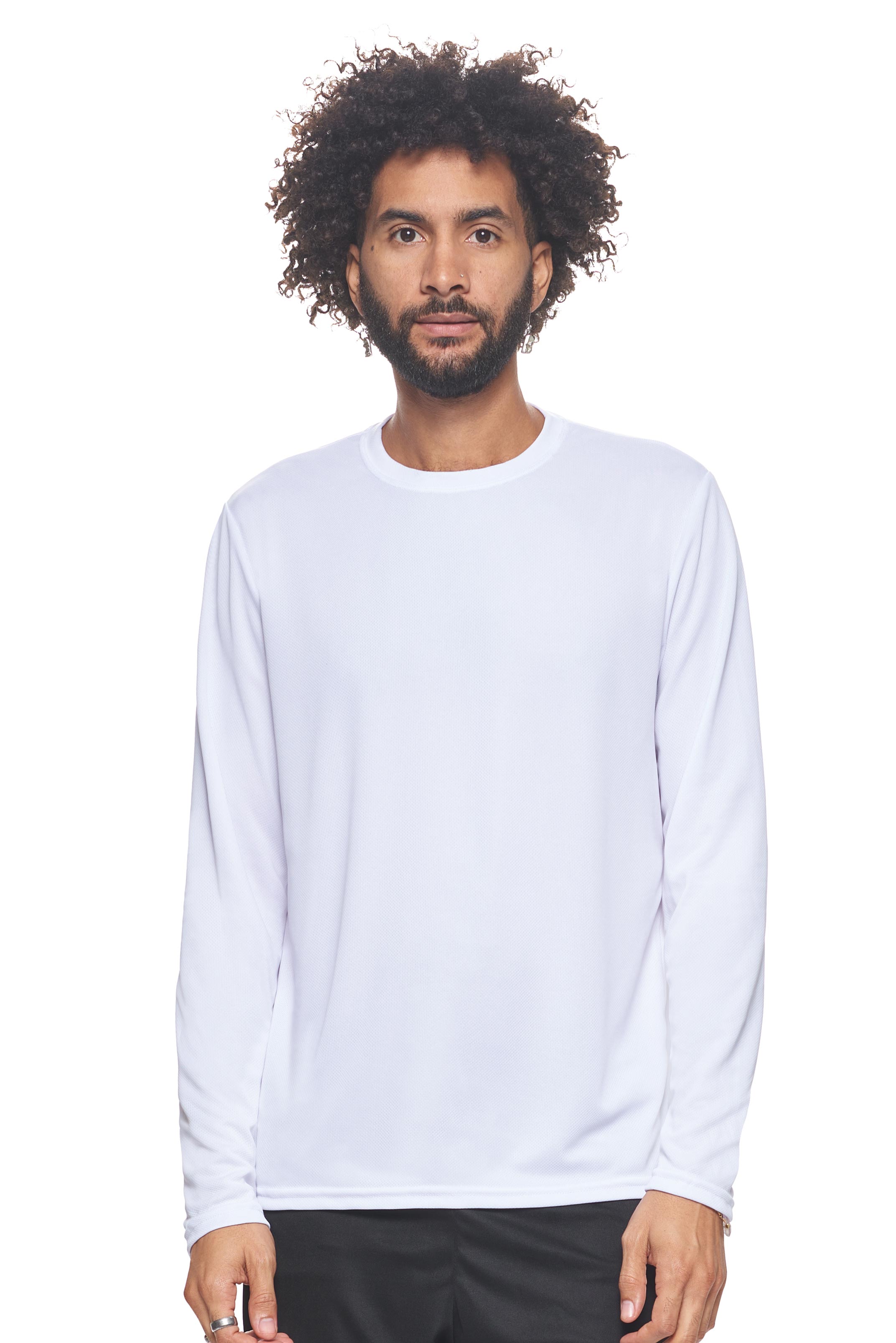 Expert Brand Wholesale Men's Oxymesh Performance Long Sleeve Tec Tee Made in USA AJ901D White#white