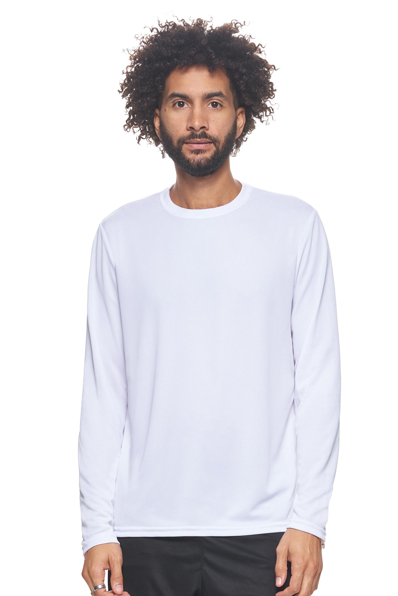 Expert Brand Wholesale Blank Made in USA Men's Long Sleeve Performance Fitness Running Tee Oxymesh™ Tec  in white#white