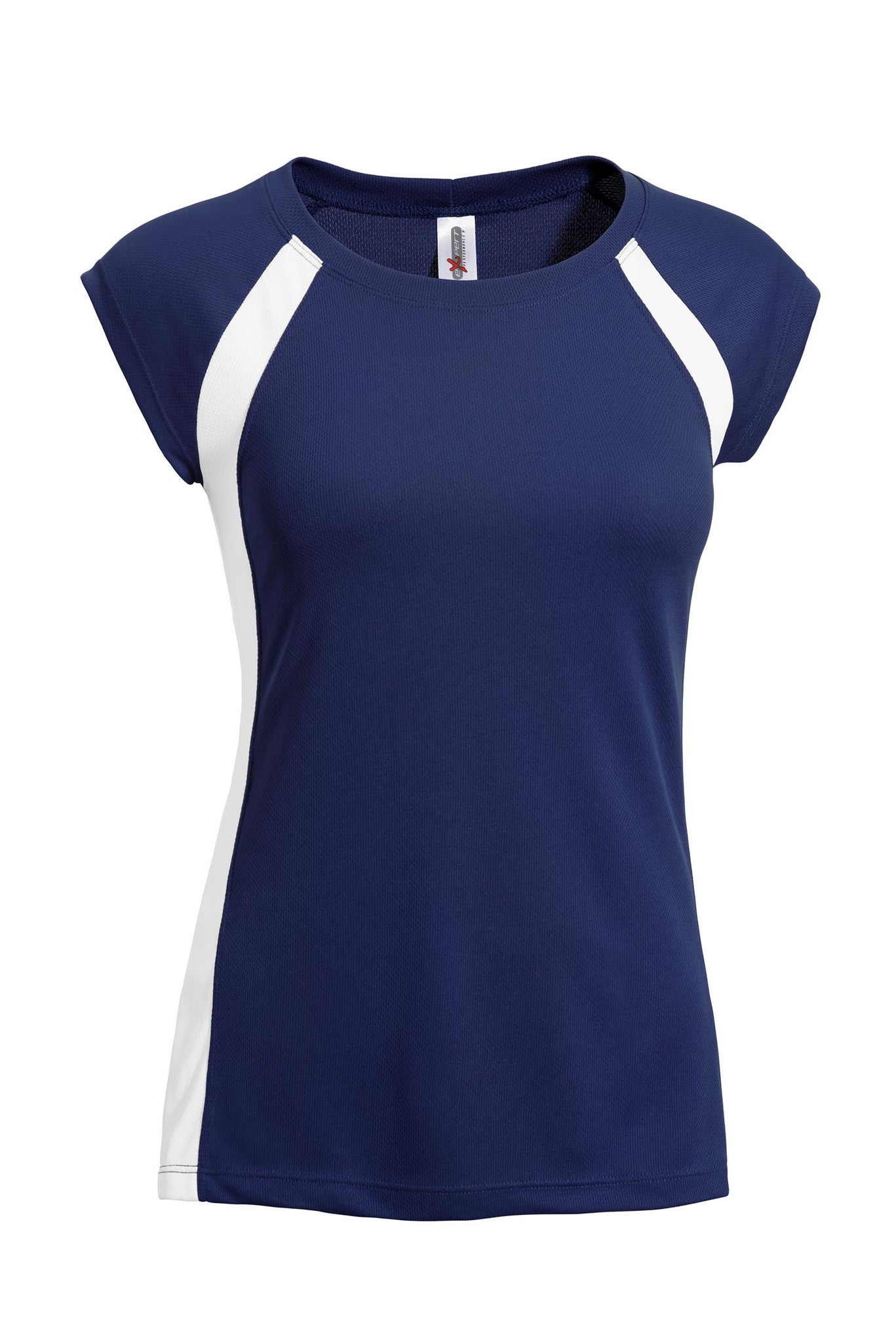 Expert Brand Wholesale Made in USA women's colorblock referee fitness tee in navy#navy
