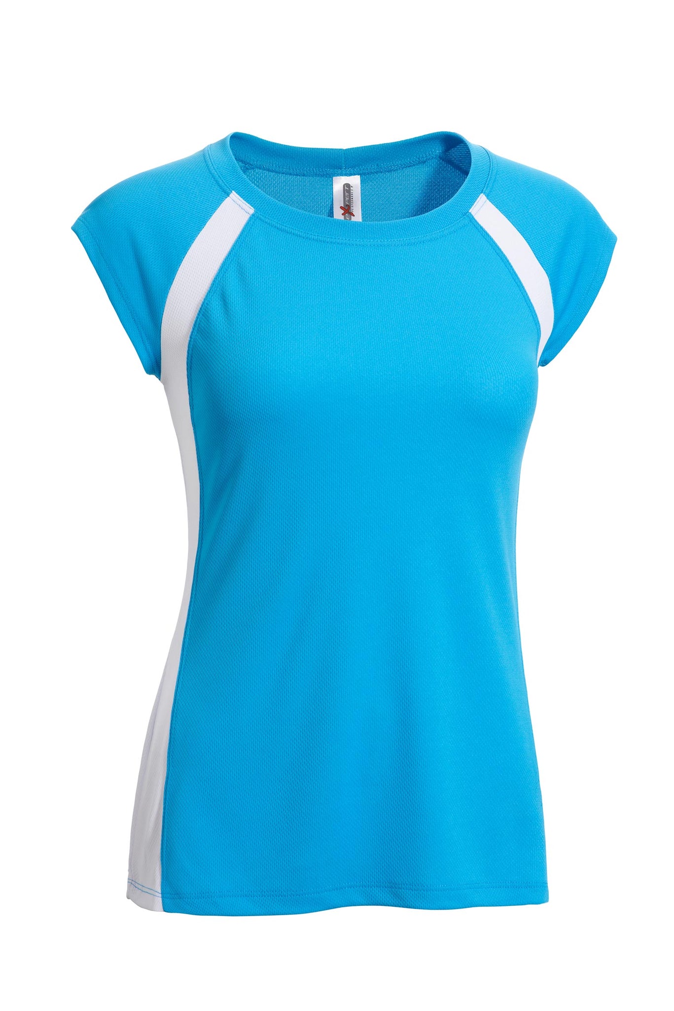 Expert Brand Wholesale Made in USA women's colorblock referee fitness tee in turquoise#turquoise