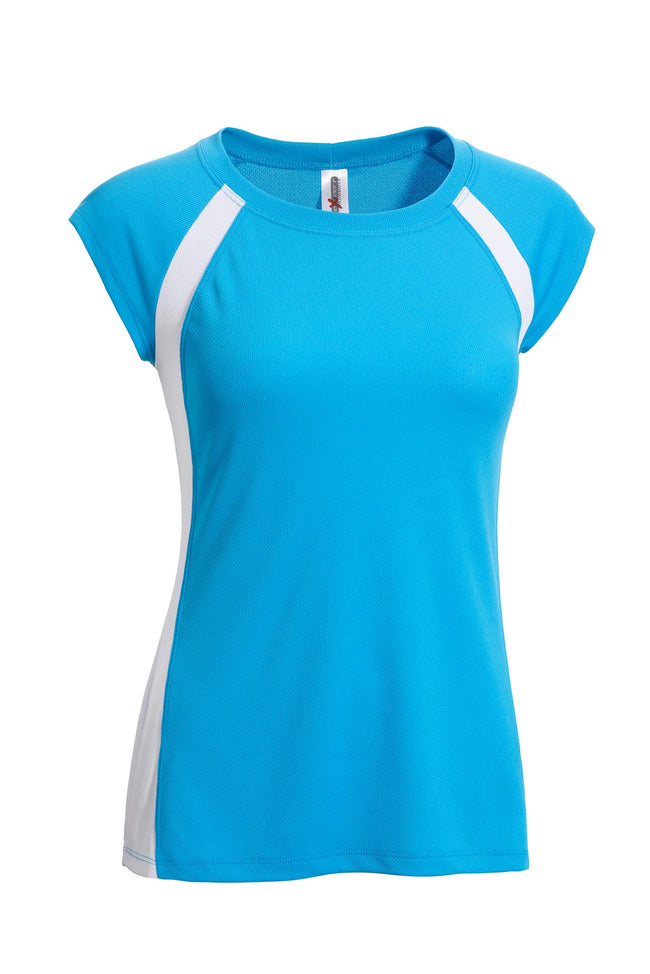 Expert Brand Wholesale Made in USA women's colorblock referee fitness tee in turquoise#turquoise