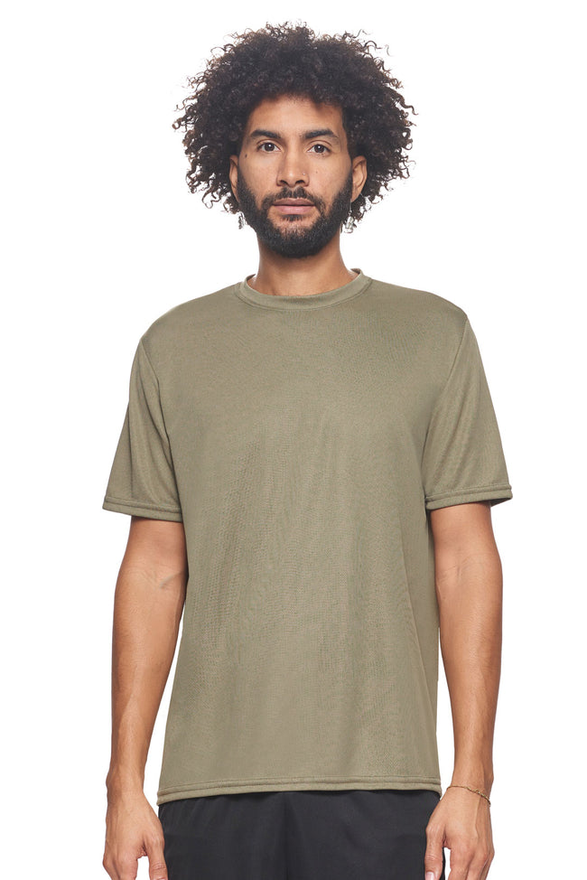 Expert Brand Wholesale Made in USA Men's Unisex Oxymesh Crewneck Tec Tee in Tan#tan