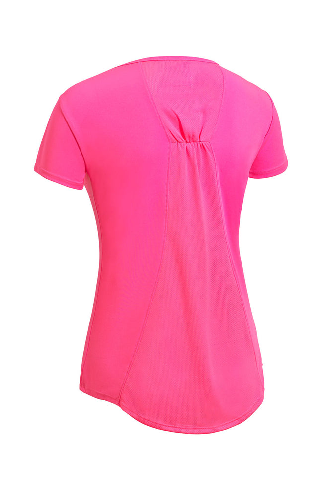 Expert Brand Wholesale Made in USA Women's Angel Mesh Cinch Tee AI233 in Hot Pink Image 2#hot-pink
