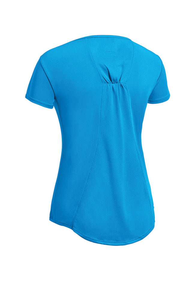 Expert Brand Wholesale Made in USA Women's Angel Mesh Cinch Tee AI233 in Safety Blue 2#safety-blue