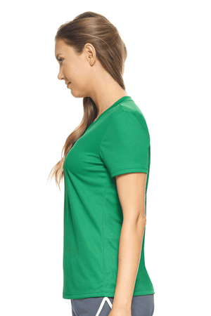 Expert Brand Wholesale Made in USA Women's Oxymesh V-Neck Tec Tee Fitness Shirt in Kelly Green Image 2#kelly-green