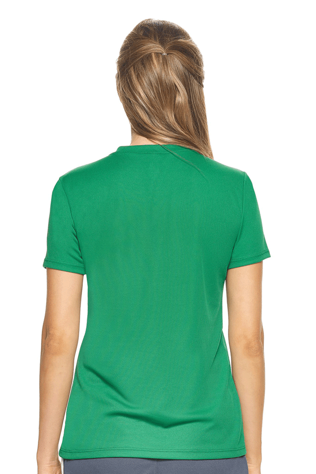Expert Brand Wholesale Made in USA Women's Oxymesh V-Neck Tec Tee Fitness Shirt in Kelly Green Image 3#kelly-green