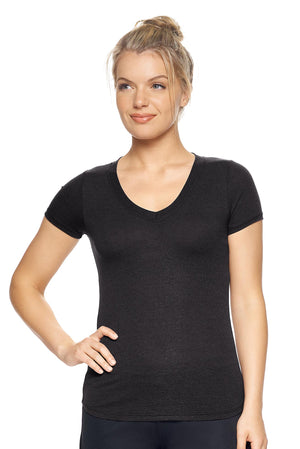 Expert Brand Wholesale Made in USA Women's Tritec Triblend V-Neck Tee in Black#black