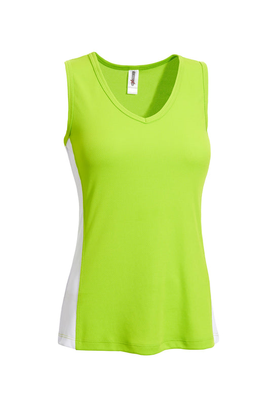 Expert Brand Wholesale Made in USA blank Women's V-Neck Tank Top Colorblock Oxymesh in key lime#key-lime