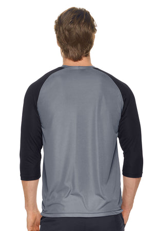 Expert Brand Wholesale en's DriMax Three Quarter Sleeve Raglan Color Block Crewneck Performance Shirt Made in USA AI927 Steel Black image 3#steel-black