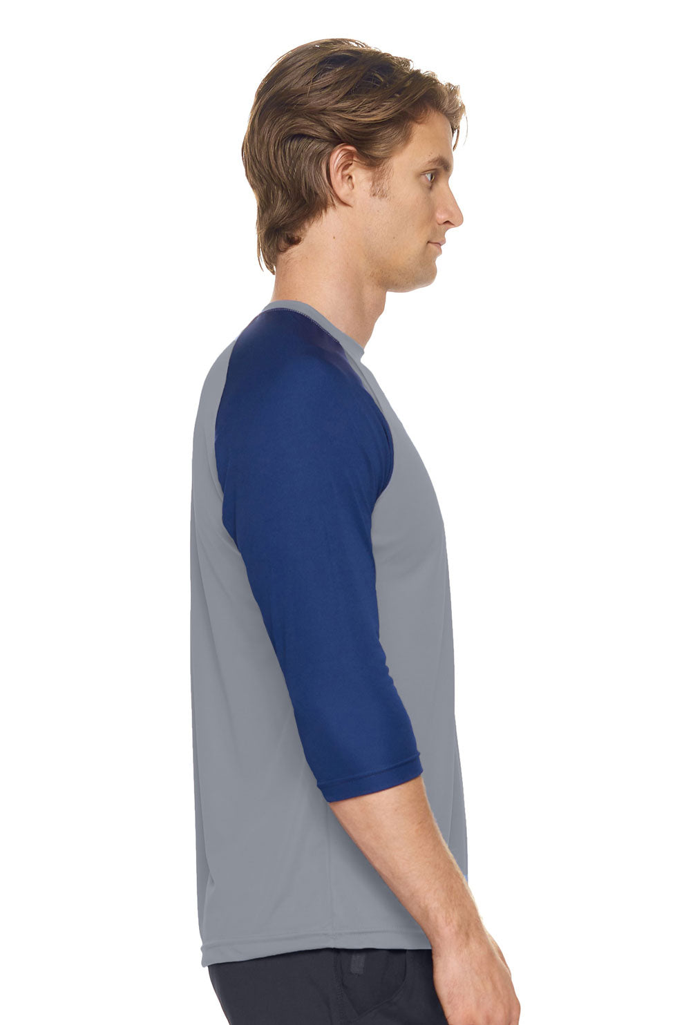 Expert Brand Wholesale en's DriMax Three Quarter Sleeve Raglan Color Block Crewneck Performance Shirt Made in USA AI927 Steel Navy image 2#steel-navy