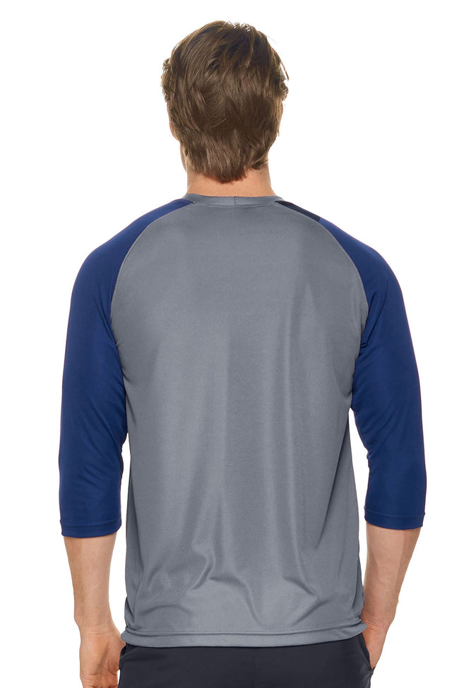 Expert Brand Wholesale en's DriMax Three Quarter Sleeve Raglan Color Block Crewneck Performance Shirt Made in USA AI927 Steel Navy image 3#steel-navy