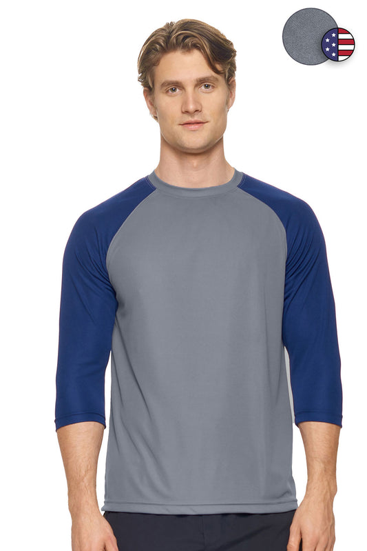 Expert Brand Wholesale en's DriMax Three Quarter Sleeve Raglan Color Block Crewneck Performance Shirt Made in USA AI927 Steel Navy#steel-navy
