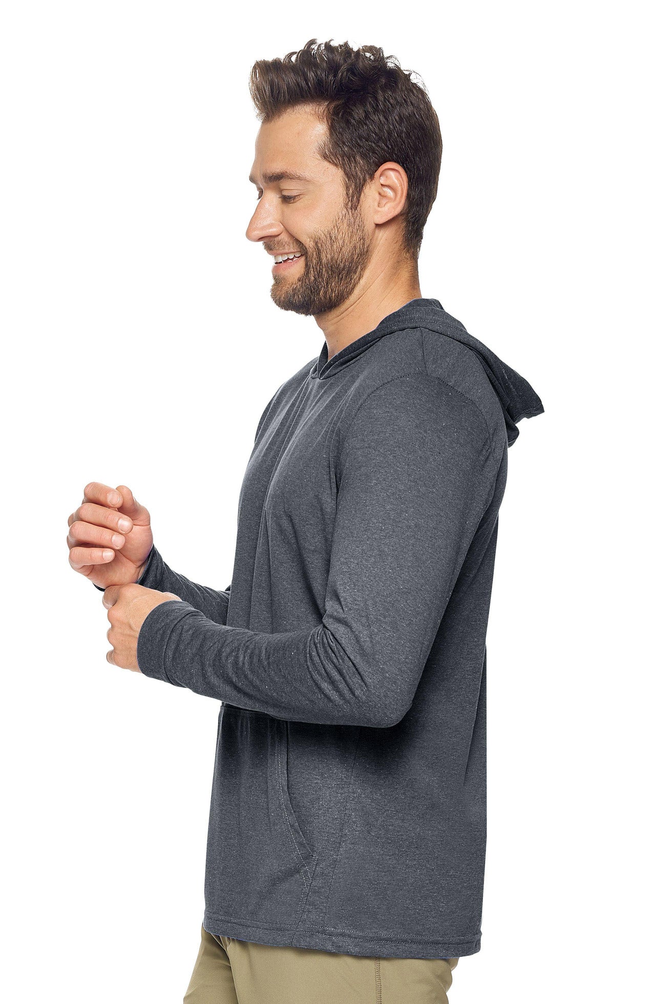 Expert Brand Wholesale Men's Hoodie Performance Active Shirt in Dark Heather Charcoal Gray Image 2#dark-heather-charcoal