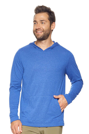 Expert Brand Wholesale Men's Hoodie Performance Active Shirt in Dark Heather Royal Blue#dark-heather-royal