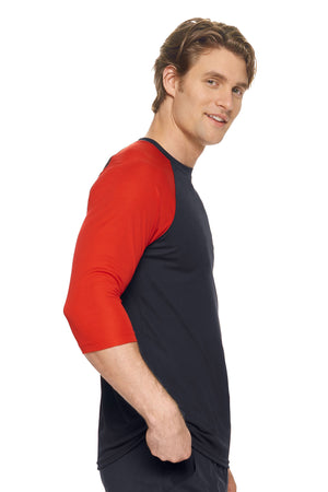 Expert Brand Wholesale Men's Long Sleeve Raglan Colorblock Fitness Shirt Made in USA Black red 2#black-red