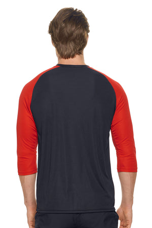 Expert Brand Wholesale Men's Long Sleeve Raglan Colorblock Fitness Shirt Made in USA Black red 3#black-red