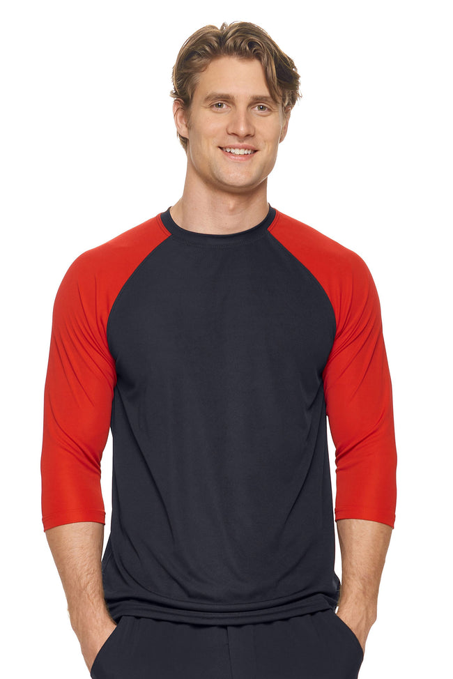 Expert Brand Wholesale Men's Long Sleeve Raglan Colorblock Fitness Shirt Made in USA Black red#black-red