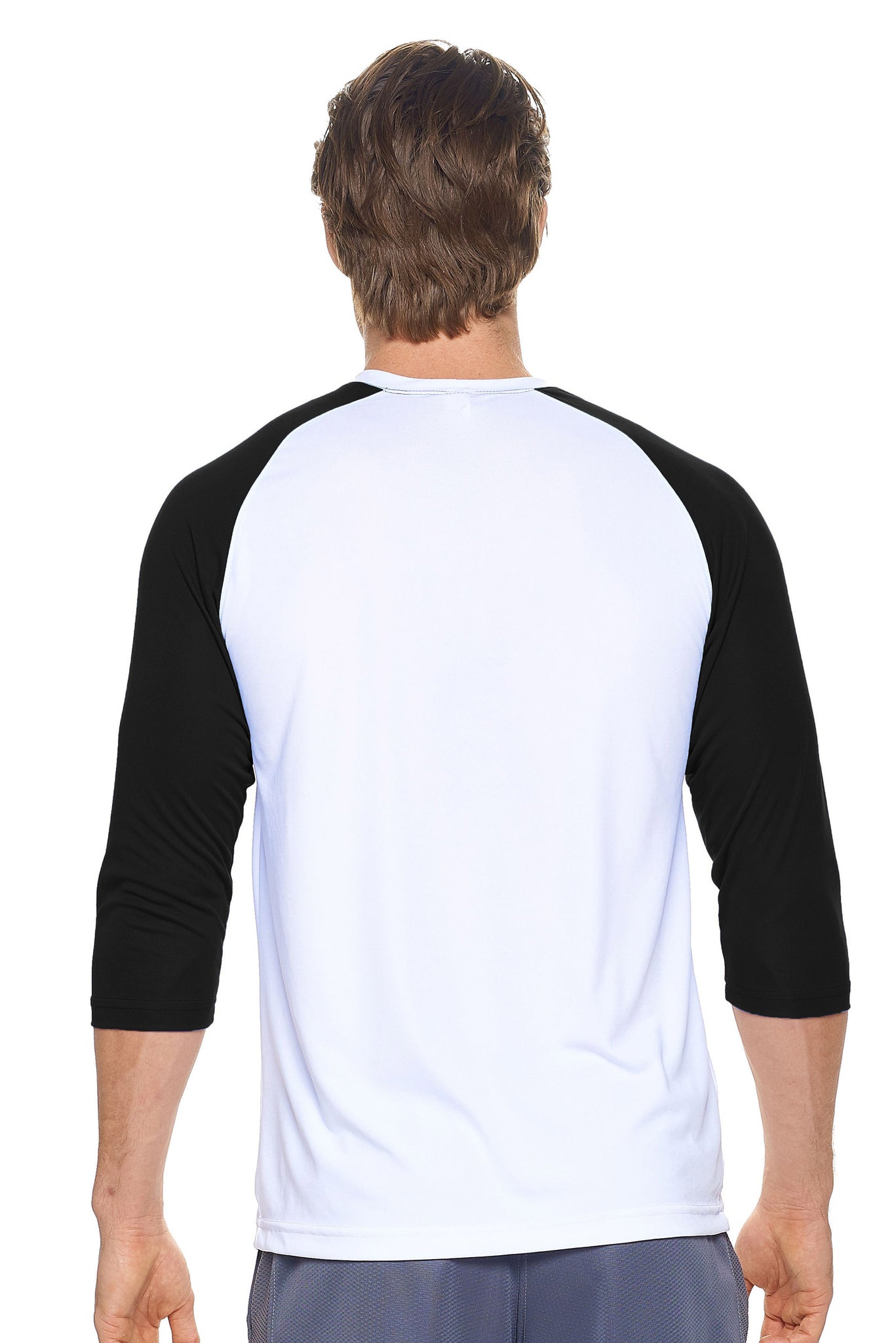 Expert Brand Wholesale Men's Long Sleeve Raglan Colorblock Fitness Shirt Made in USA white black 3#white-black