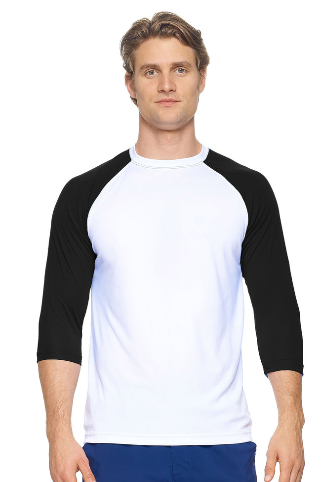 Expert Brand Wholesale Men's Long Sleeve Raglan Colorblock Fitness Shirt Made in USA white black#white-black
