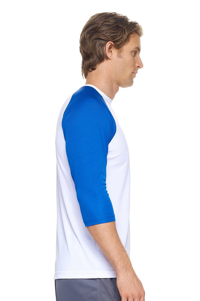 Expert Brand Wholesale Men's Long Sleeve Raglan Colorblock Fitness Shirt Made in USA white royal 2#white-royal