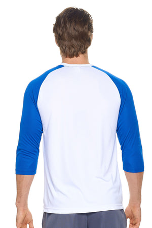 Expert Brand Wholesale Men's Long Sleeve Raglan Colorblock Fitness Shirt Made in USA white royal 3#white-royal