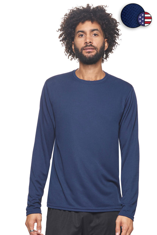 Expert Brand Wholesale Men's Oxymesh Performance Long Sleeve Tec Tee Made in USA AJ901D#navy-blue