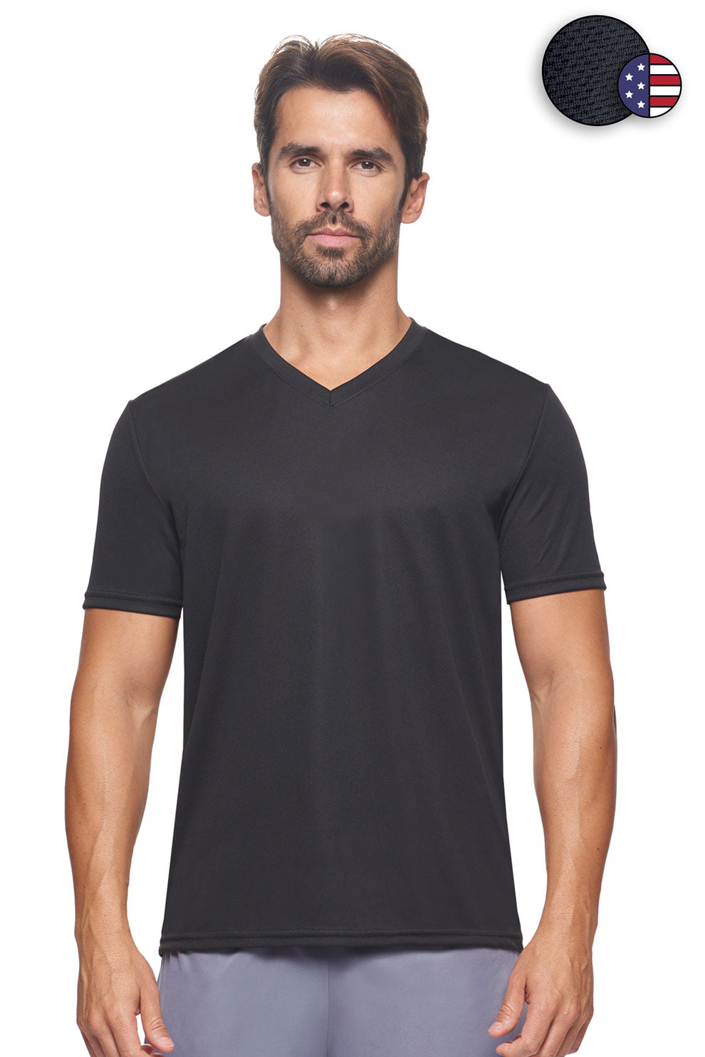 AJ802 Expert Brand Wholesale Men's Oxymesh Performance Tee V-Neck Made in USA Black#black