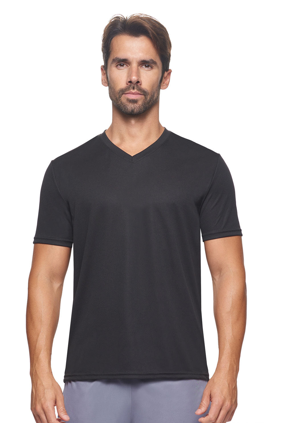 AJ802 Expert Brand Wholesale Men's Oxymesh Performance Tee V-Neck Made in USA Black#black