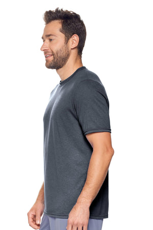 Expert Brand Wholesale Men's Unisex Performance Heather Crewneck Tee in Dark Heather Charcoal Made in USA#dark-heather-charcoal