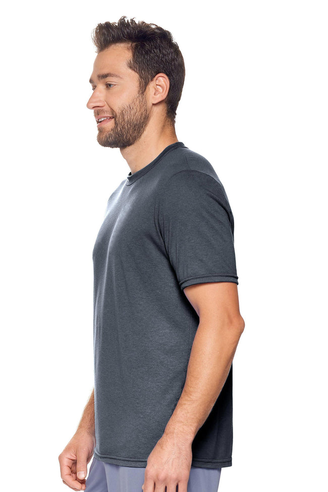 Expert Brand Wholesale Men's Unisex Performance Heather Crewneck Tee in Dark Heather Charcoal Made in USA#dark-heather-charcoal