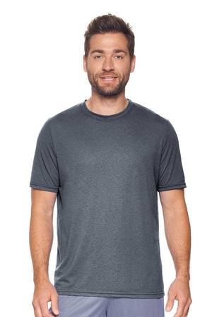 Expert Brand Wholesale Men's Unisex Performance Heather Crewneck Tee in Dark Heather Charcoal Made in USA#dark-heather-charcoal
