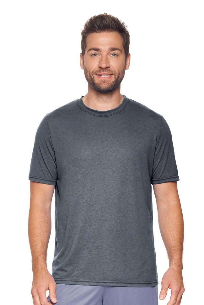 Expert Brand Wholesale Men's Unisex Performance Heather Crewneck Tee in Dark Heather Charcoal Made in USA#dark-heather-charcoal
