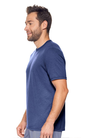 Expert Brand Wholesale Men's Unisex Performance Heather Crewneck Tee in Dark Heather Navy Image 2#dark-heather-navy