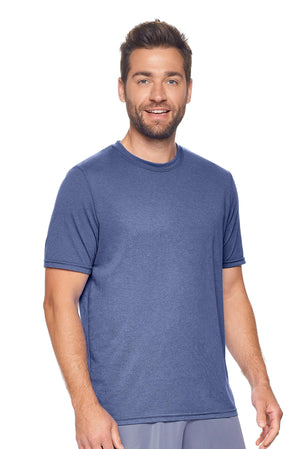Expert Brand Wholesale Men's Unisex Performance Heather Crewneck Tee in Dark Heather Navy#dark-heather-navy
