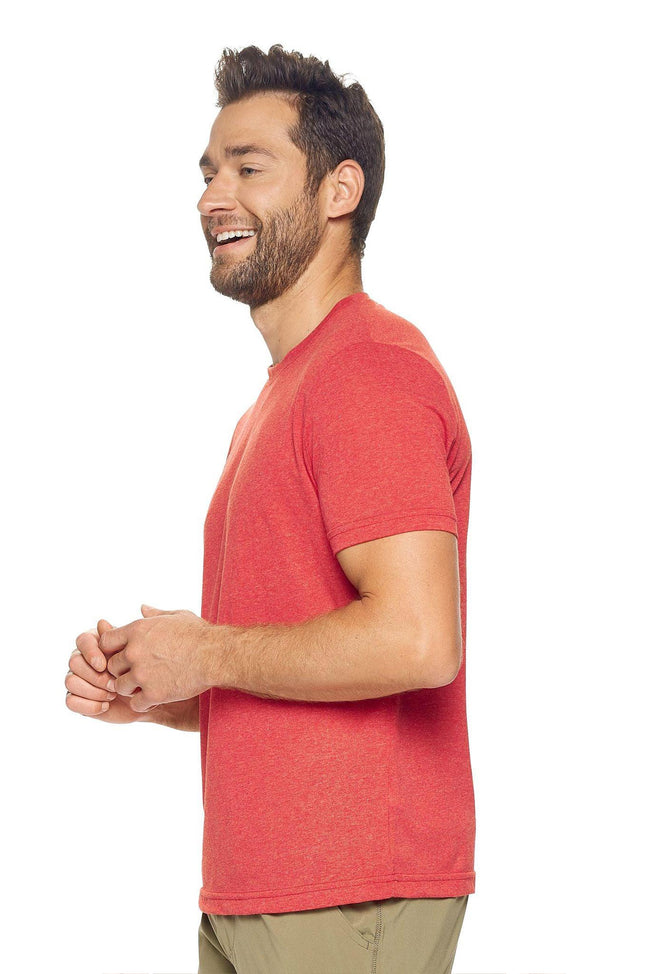 Expert Brand Wholesale Men's Unisex Performance Heather Crewneck Tee in Dark Heather Red Made in USA Image 2#dark-heather-red